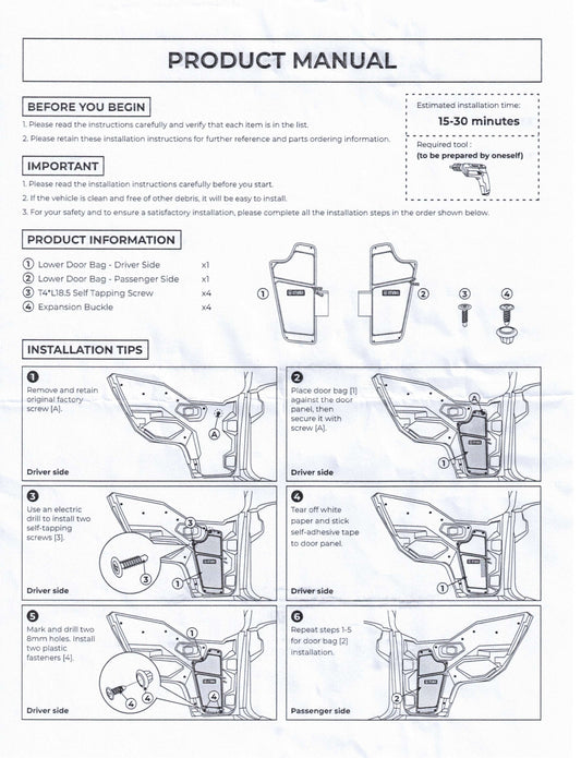 Polaris General 1000 2/4 seater Front Lower Door Bags (2016-2025)