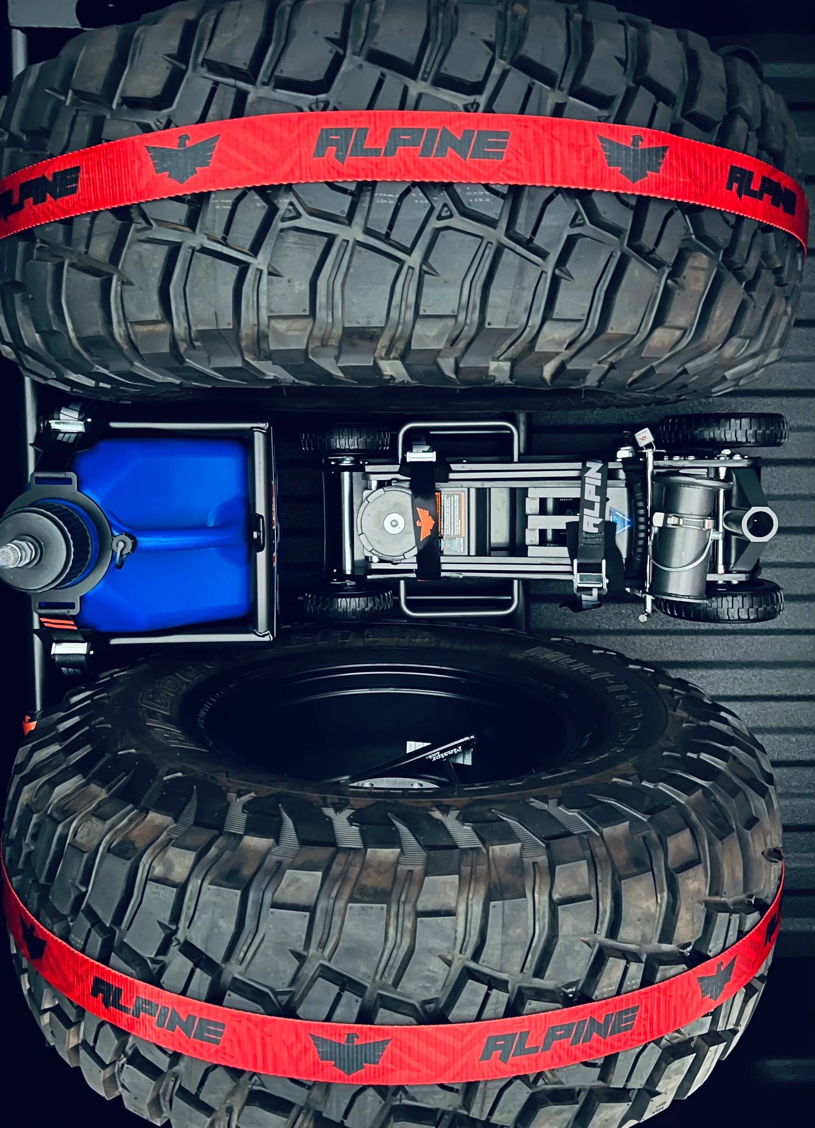 Red Dazzle Tire Tie Down (Single Strap) Alpine Offroad