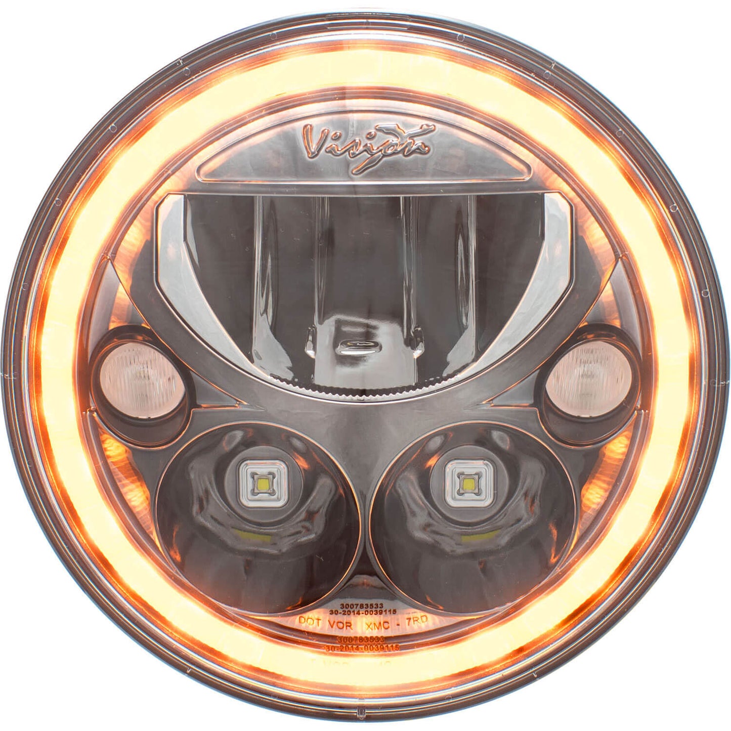 Single 7" Round Black Chrome Amber Halo VX Headlight (with Low-High-Halo)
