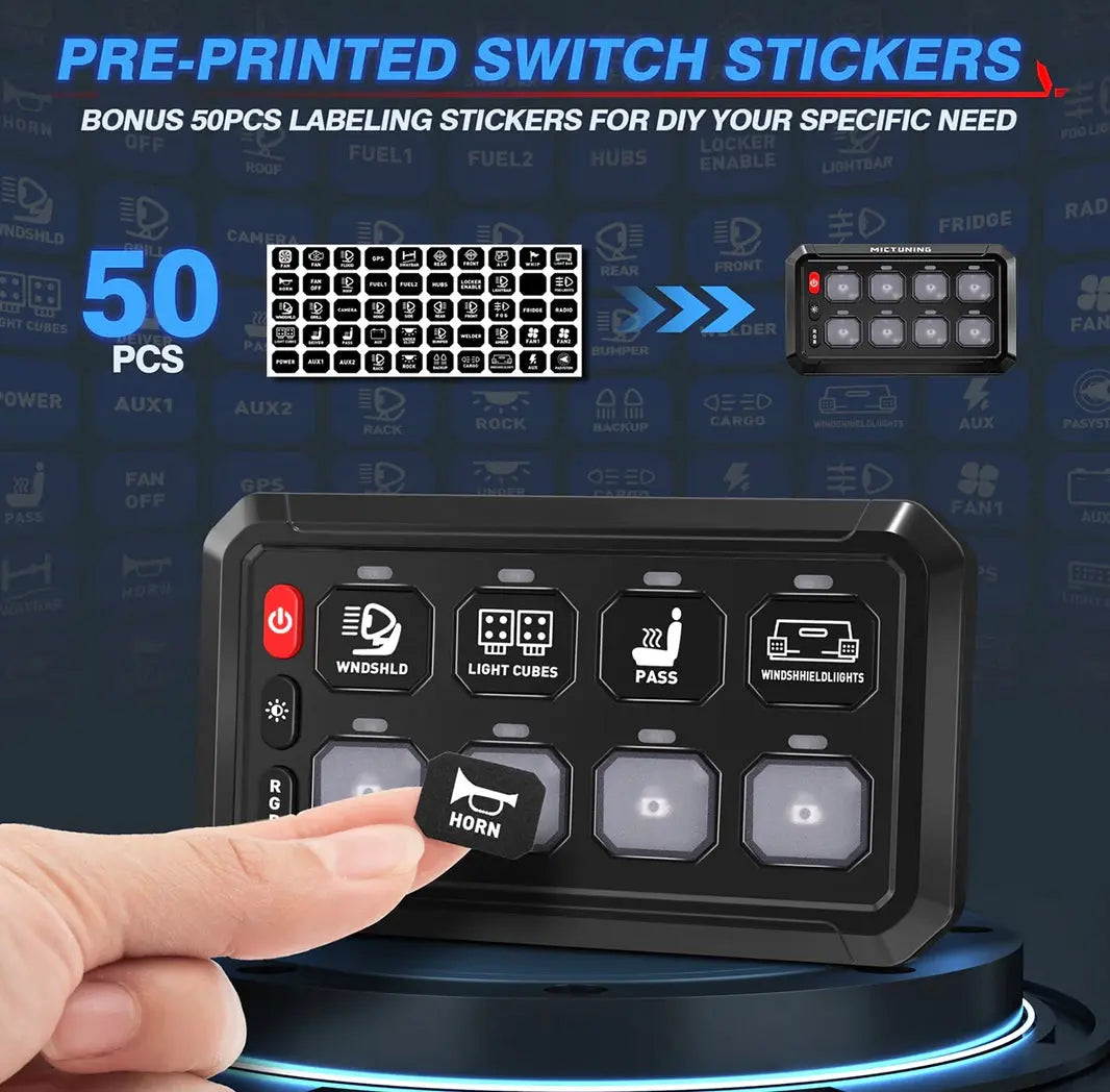 8-Gang Switch Panel With RGB And Remote Control Bluetooth App - safesled
