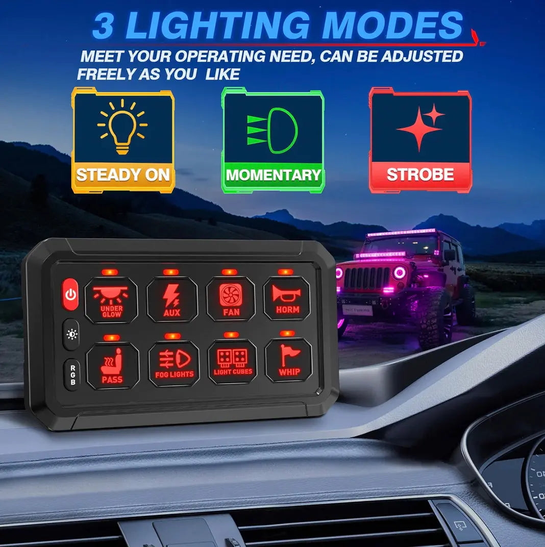 8-Gang Switch Panel With RGB And Remote Control Bluetooth App - safesled