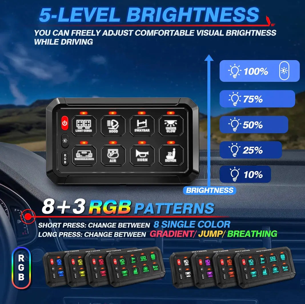 8-Gang Switch Panel With RGB And Remote Control Bluetooth App - safesled
