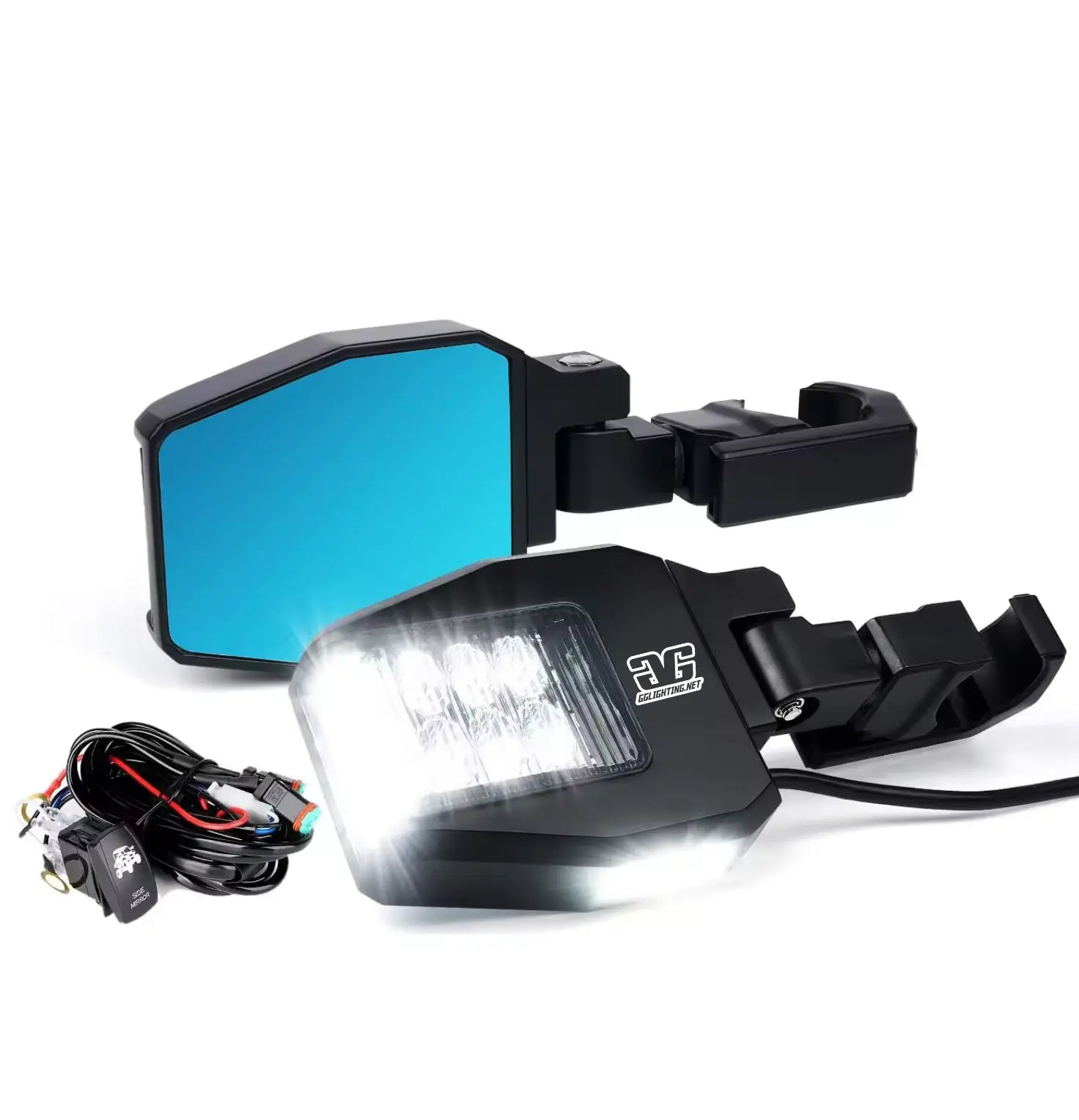 Off Road Side Mirror With Sidewinder LED Pod Lights - safesled