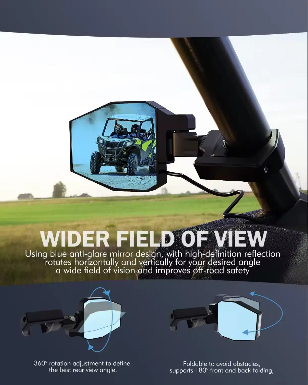 Off Road Side Mirror With Sidewinder LED Pod Lights - safesled