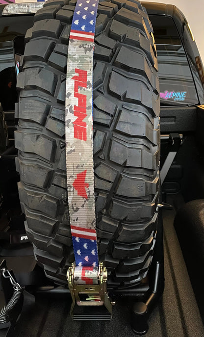 Stars and Camo Tire Tie Down (Single Strap) Alpine Offroad