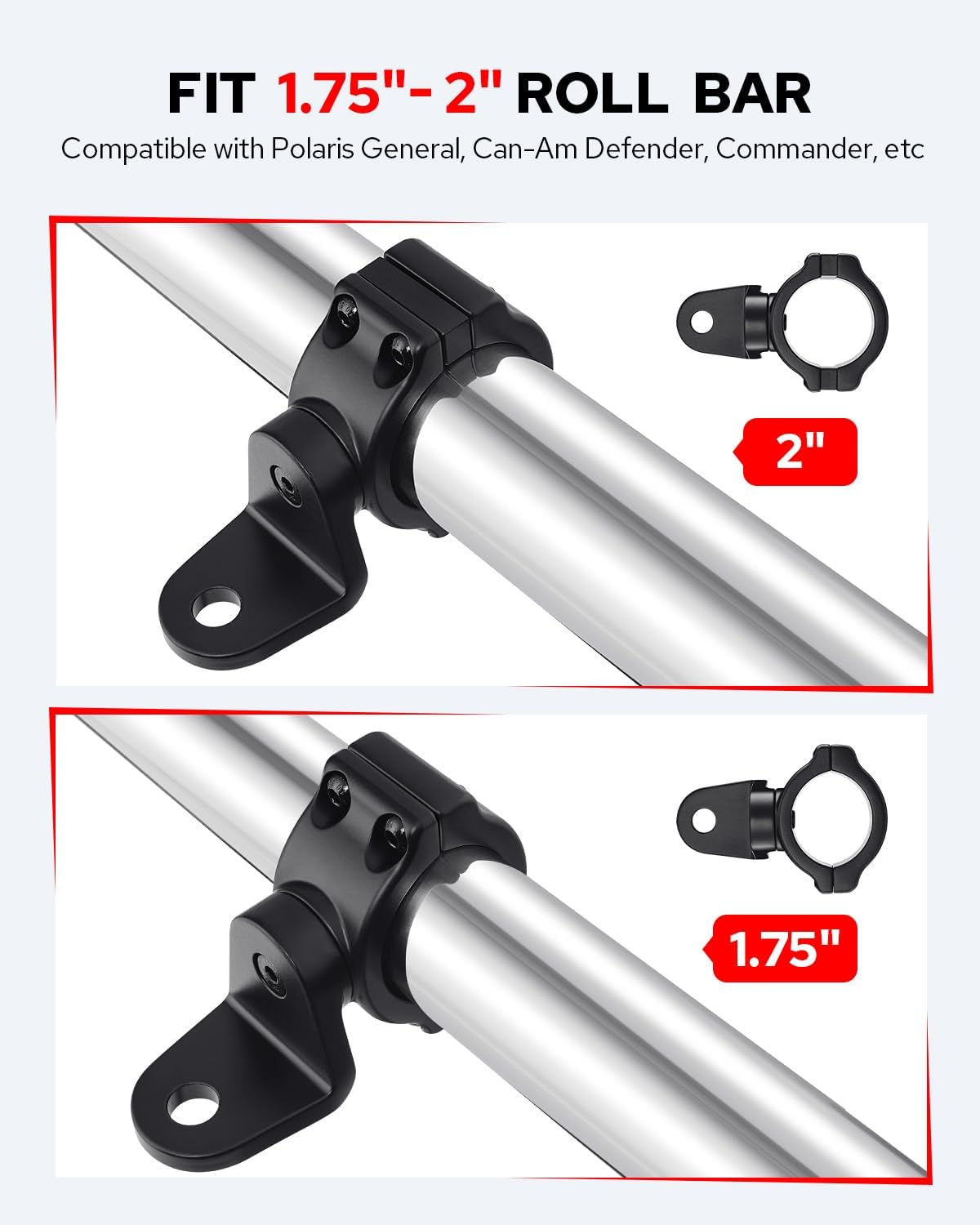 1.75 &amp; 2" Tube Clamp Mounts Pair - Fits RZR Pro Cages