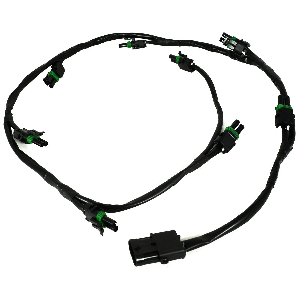 Car wiring harness with connectors on a white background