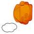 Clear orange plastic component with a white outline on a white background