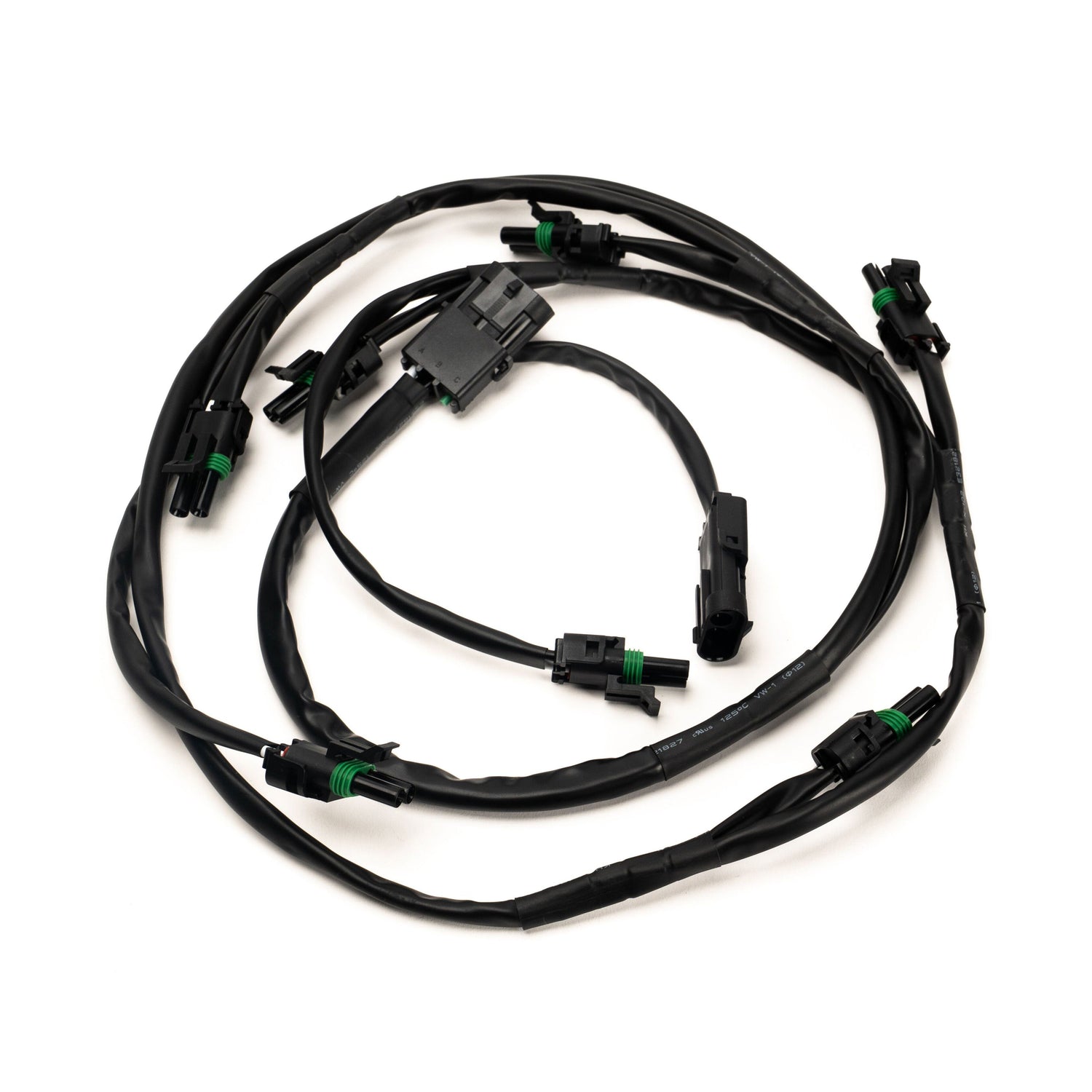 Car wiring harness with connectors on a white background