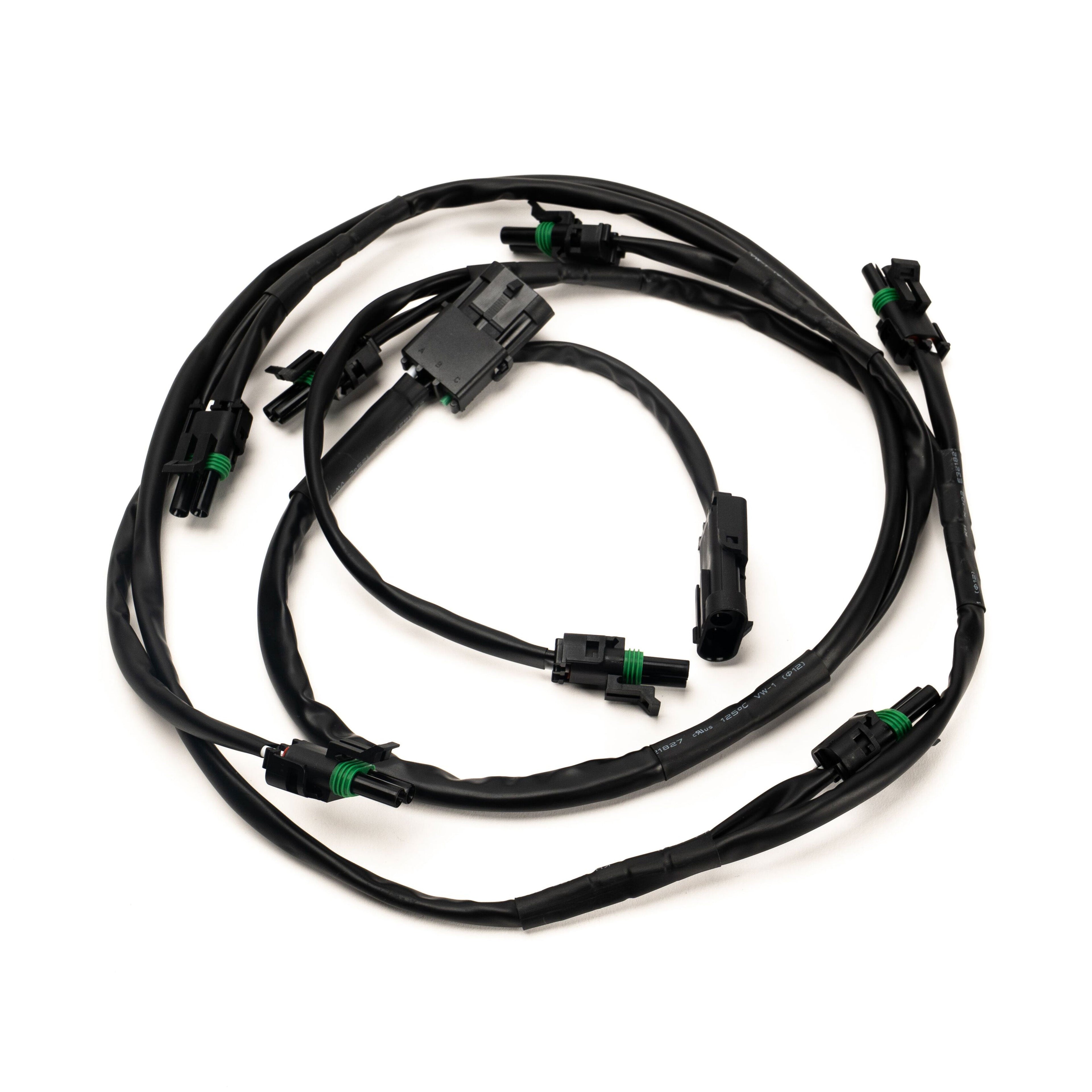 Car wiring harness with connectors on a white background