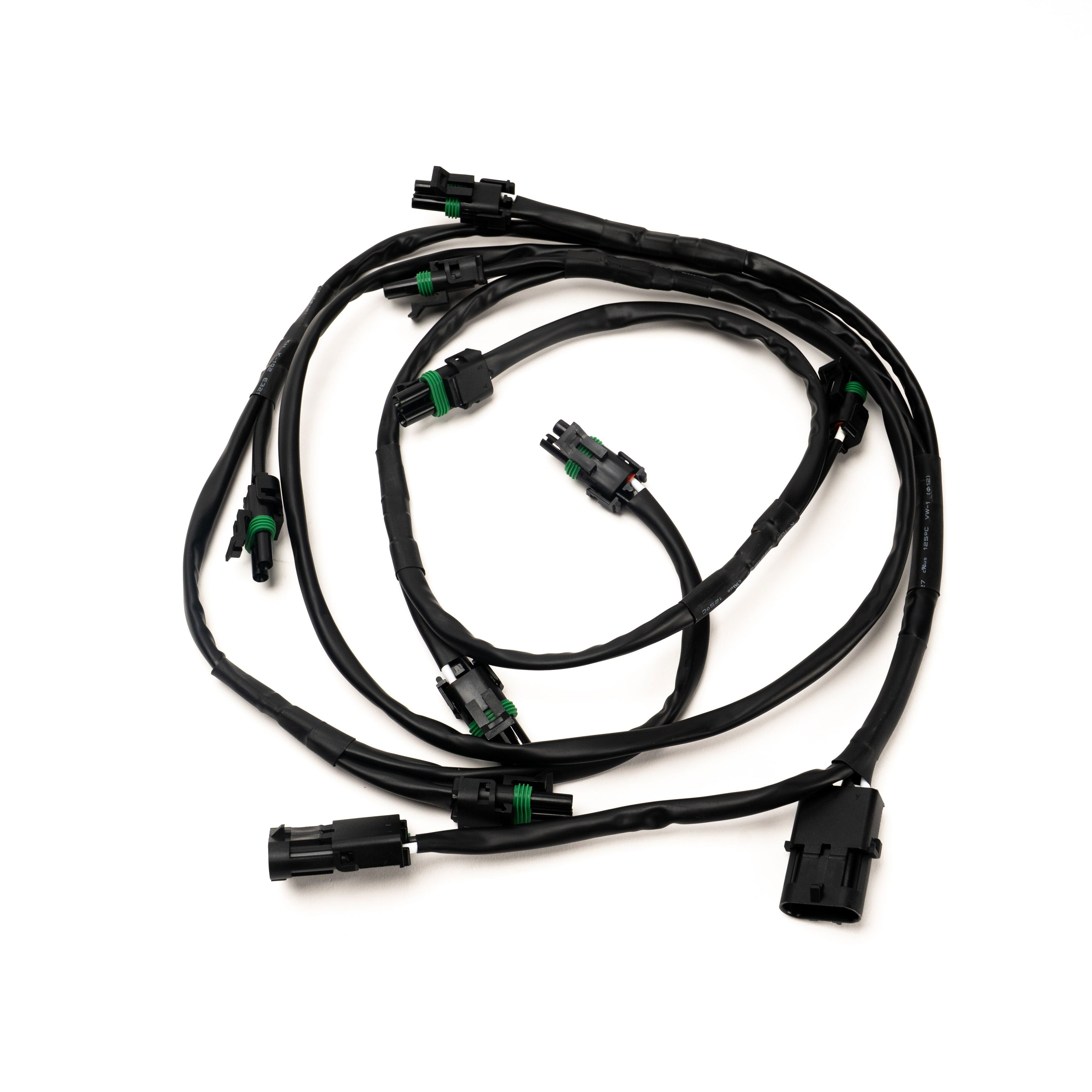 Car wiring harness with connectors on a white background