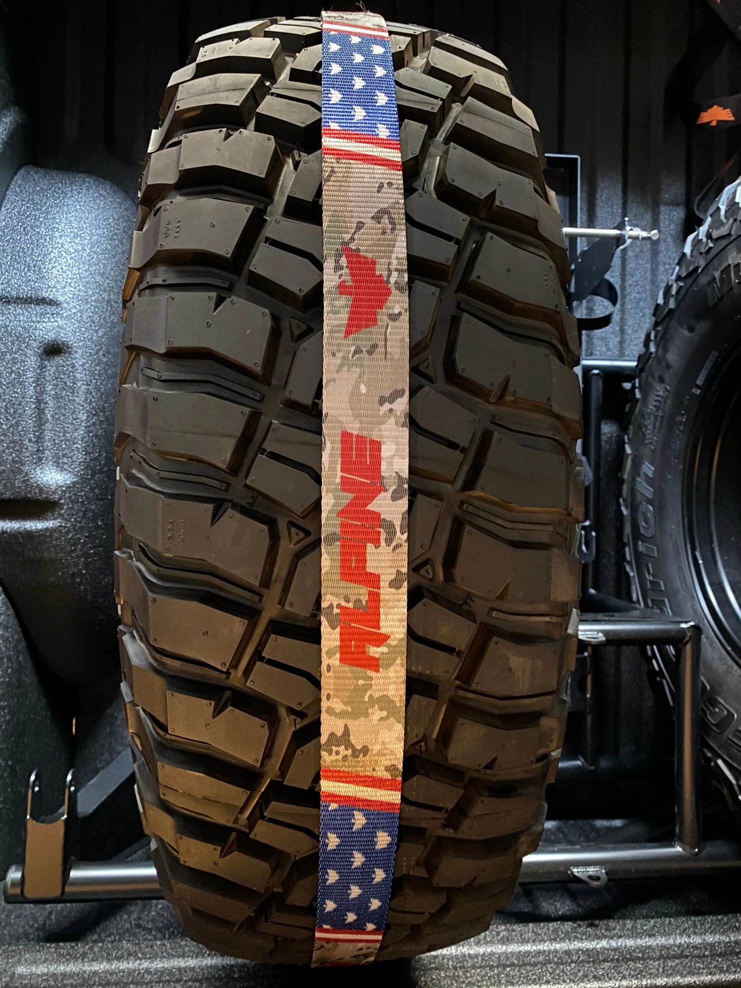 Stars and Camo Tire Tie Down (Single Strap) Alpine Offroad
