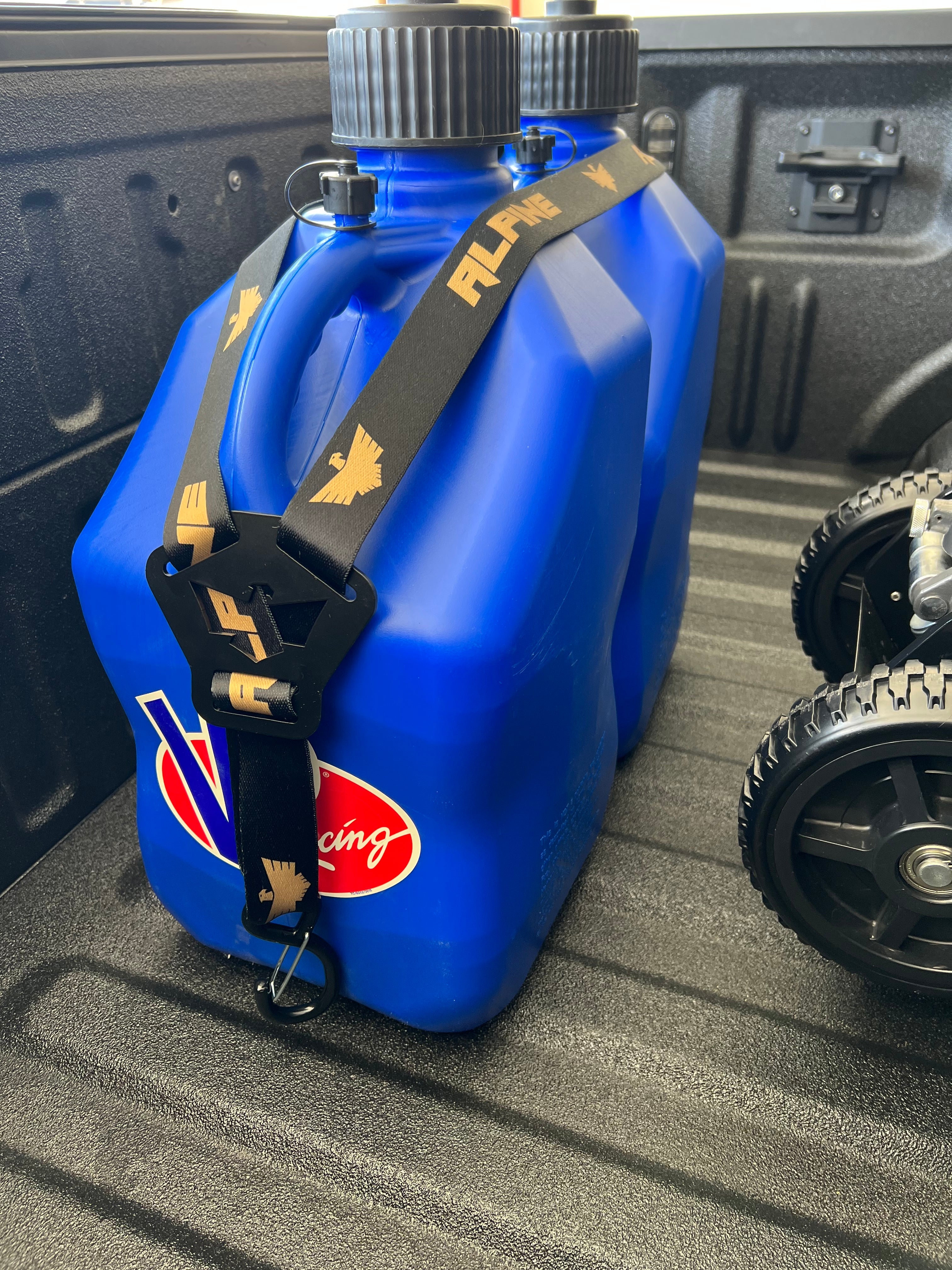 Dual Y Fuel Jug Strap-Gold and Black Alpine Offroad