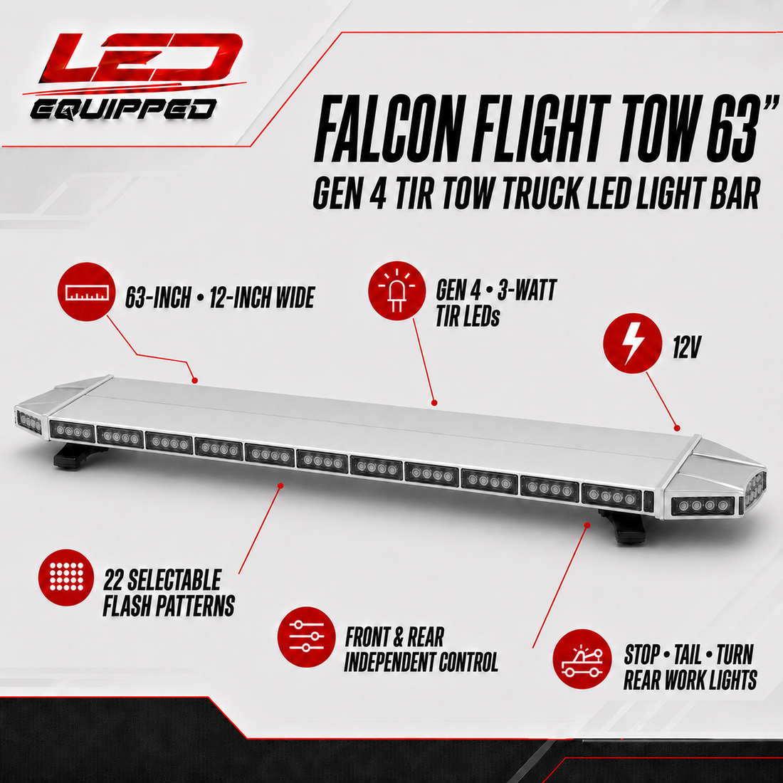 Falcon Flight Emergency LED Tow Truck Light Bar 63 in - Stop &amp; Turn