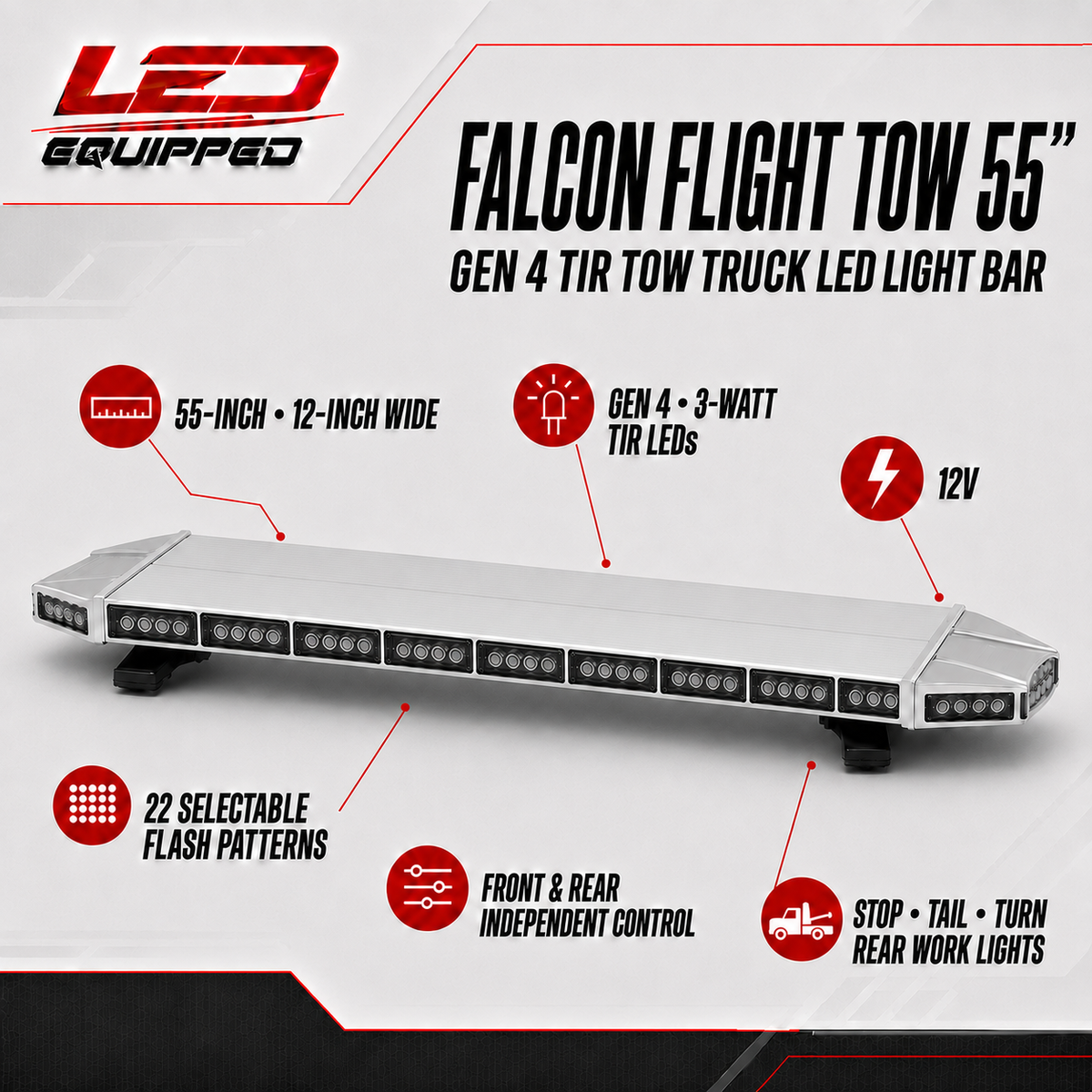 Falcon Flight Emergency LED Tow Truck  Light Bar 55 in - Stop &amp; Turn