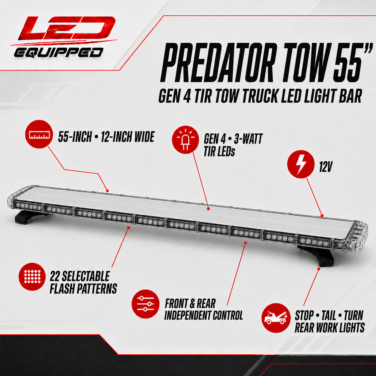 Predator Emergency LED Tow Truck Light Bar 55 in - Stop &amp; Turn
