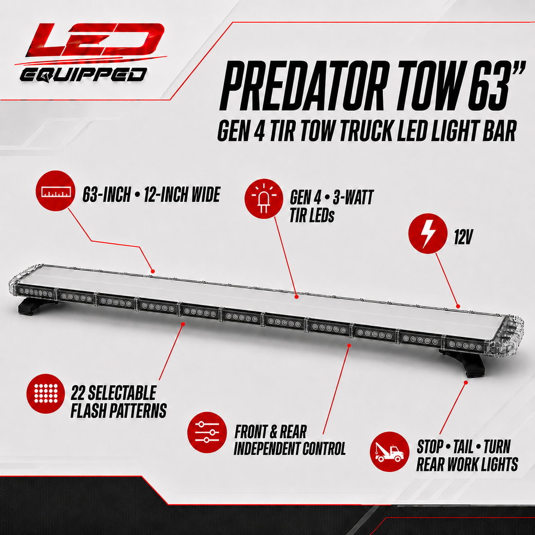 Predator Emergency LED Tow Truck Light Bar 63 in - Stop &amp; Turn