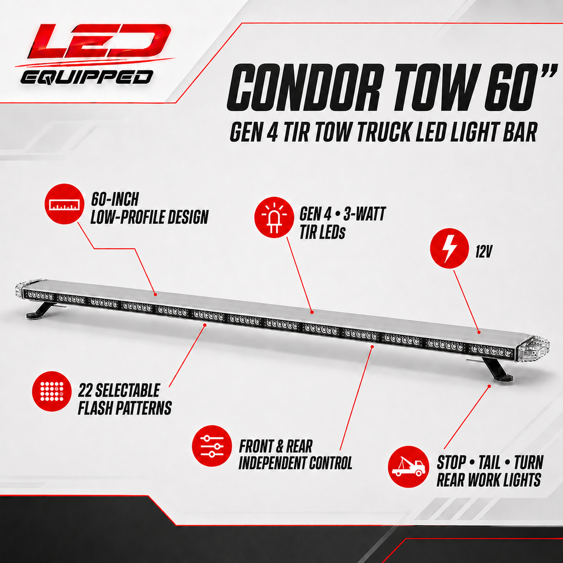 Condor Emergency LED Tow Truck Light Bar 60 in - Stop &amp; Turn
