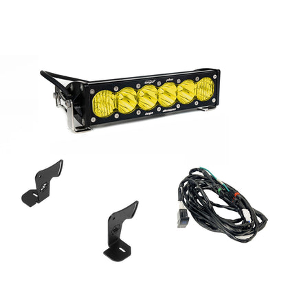 LED light bar with mounting brackets and wiring on a white background