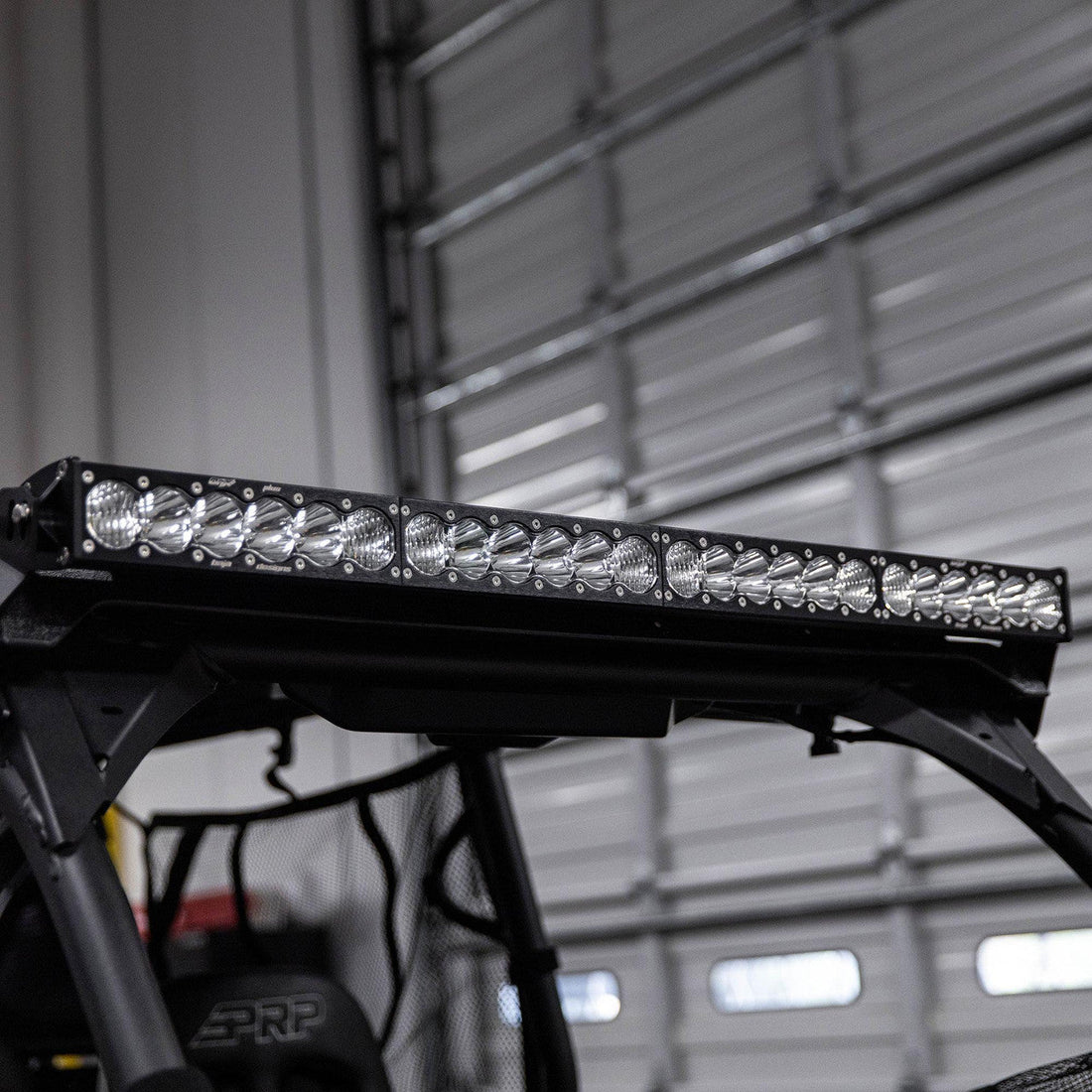 LED light bar on a vehicle in a garage setting