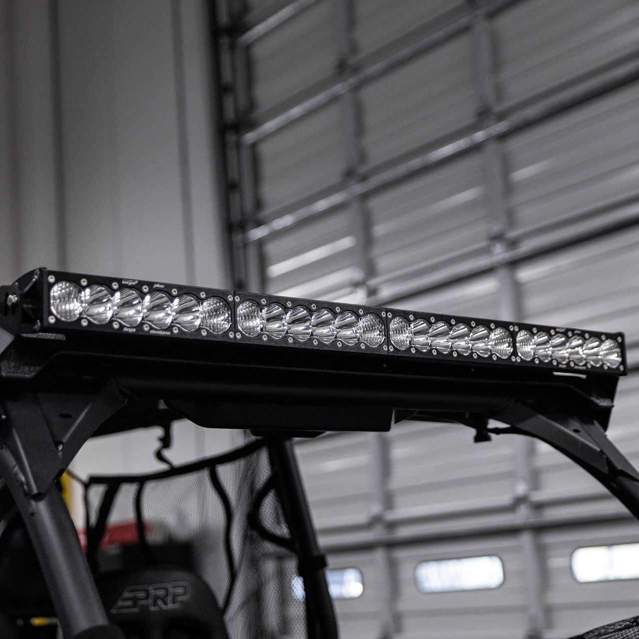 LED light bar on a vehicle in a garage setting