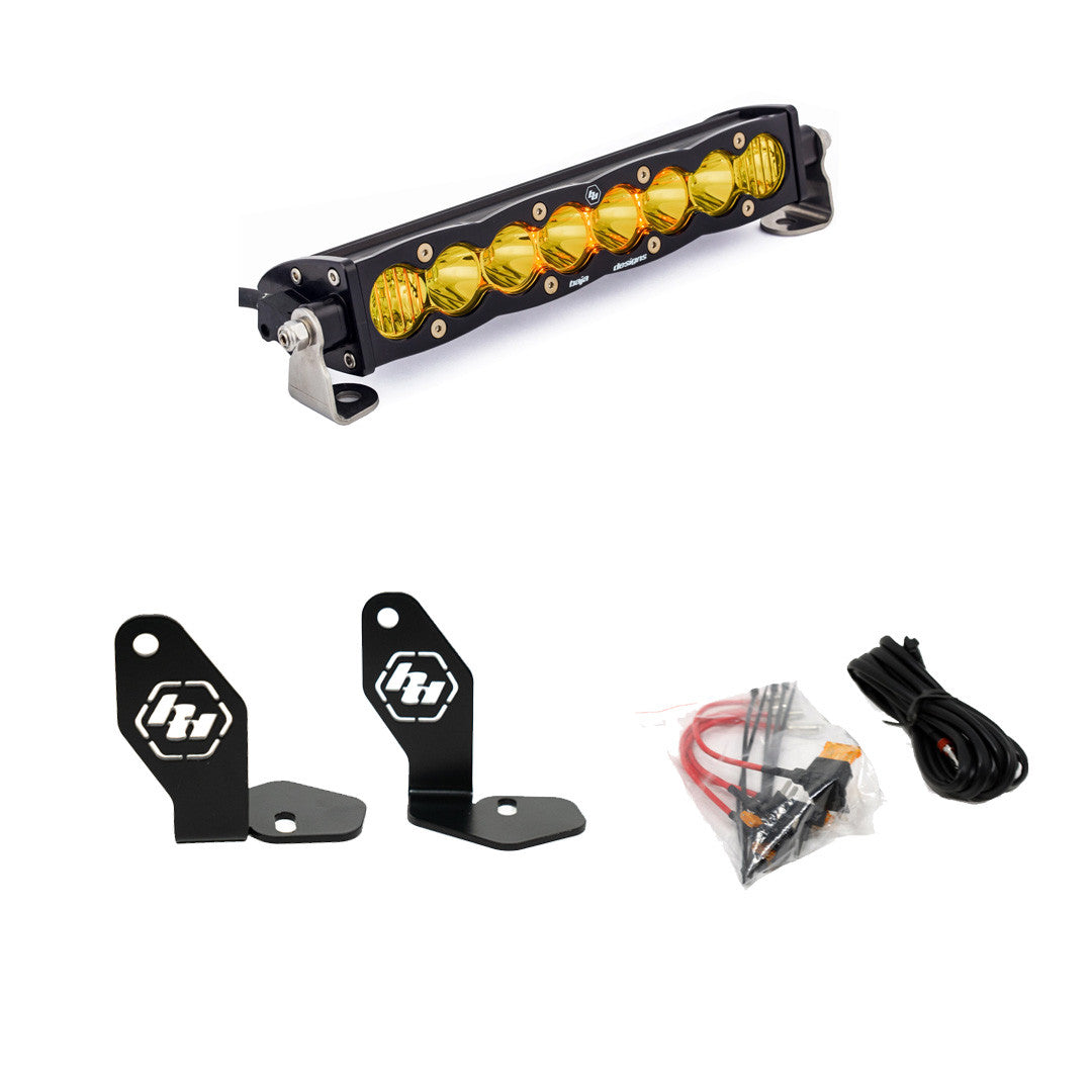 LED light bar with mounting brackets and cable on a white background