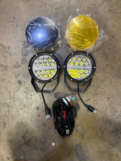 Eco Series 6" Round Off Road LED Light Pair With Amber &amp; Black Covers &amp; Wiring Harness