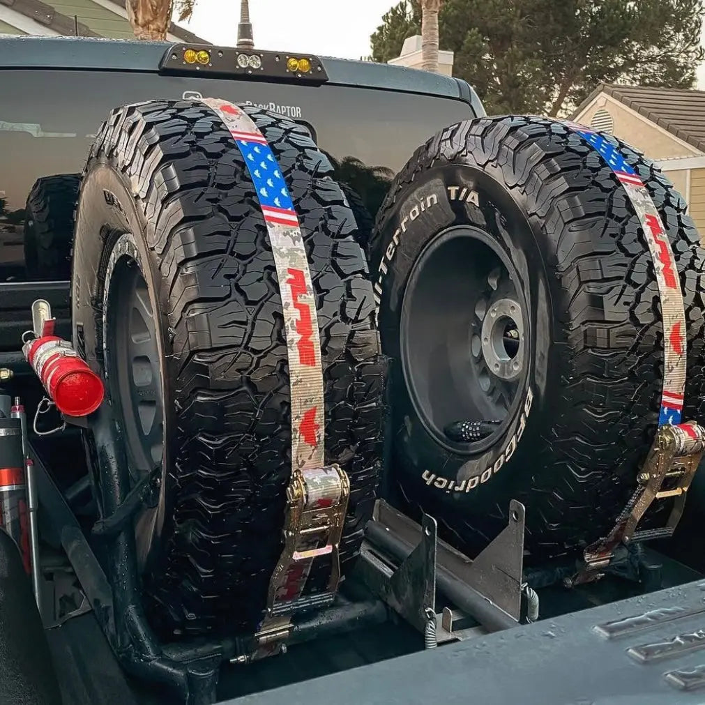 Stars and Camo Tire Tie Down (Single Strap) Alpine Offroad
